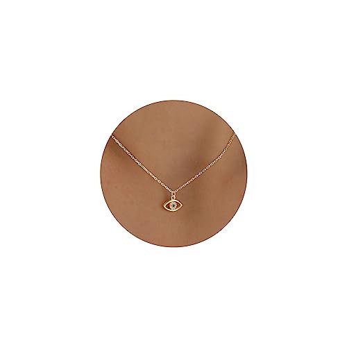 VRIUA Evil Eye Necklace for Women,Dainty Gold Necklace 14k Gold Plated Simple Cubic Zirconia Evil Eye Pendant Necklace Jewelry Everyday for Women | Amazon (US)