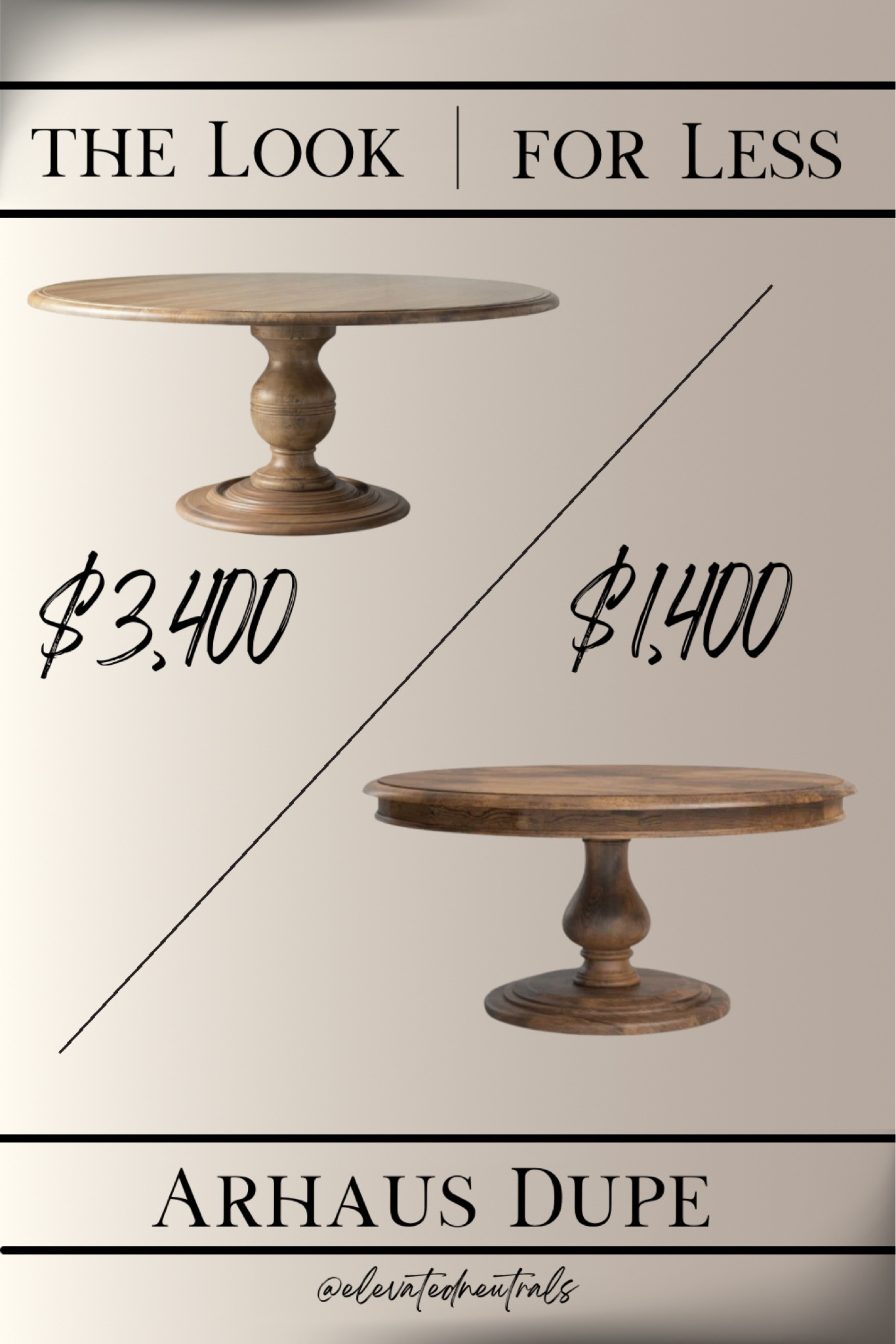My love for this Arhaus Kensington round dining table runs deep. But what makes it even better, is its more affordable twin from Wayfair.
I’m obsessed with the vintage details of these solid wood pedestal tables.

To view my entire collection of affordable and high-end dining tables, be sure to check out the product tab in my LTK shop and search ‘Dining Tables’.

I’m always on the hunt to find unique and affordable items. For more dupes & home inspiration be sure to follow me on IG & Pinterest!


#LTKHome