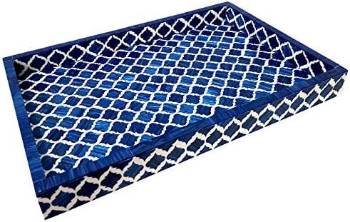 Collectibles Buy Bone Moorish Moroccan Inlay Tray Handmade Damask Blue & White All Purpose Servin... | Amazon (US)