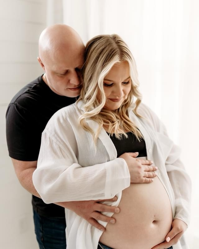 Casual maternity photoshoot outfit. 

Jeans are size 14 in first two photos. Size 31 short in third photo. Top, bra, underwear all size large. 

#LTKBump #LTKBaby #LTKMidsize