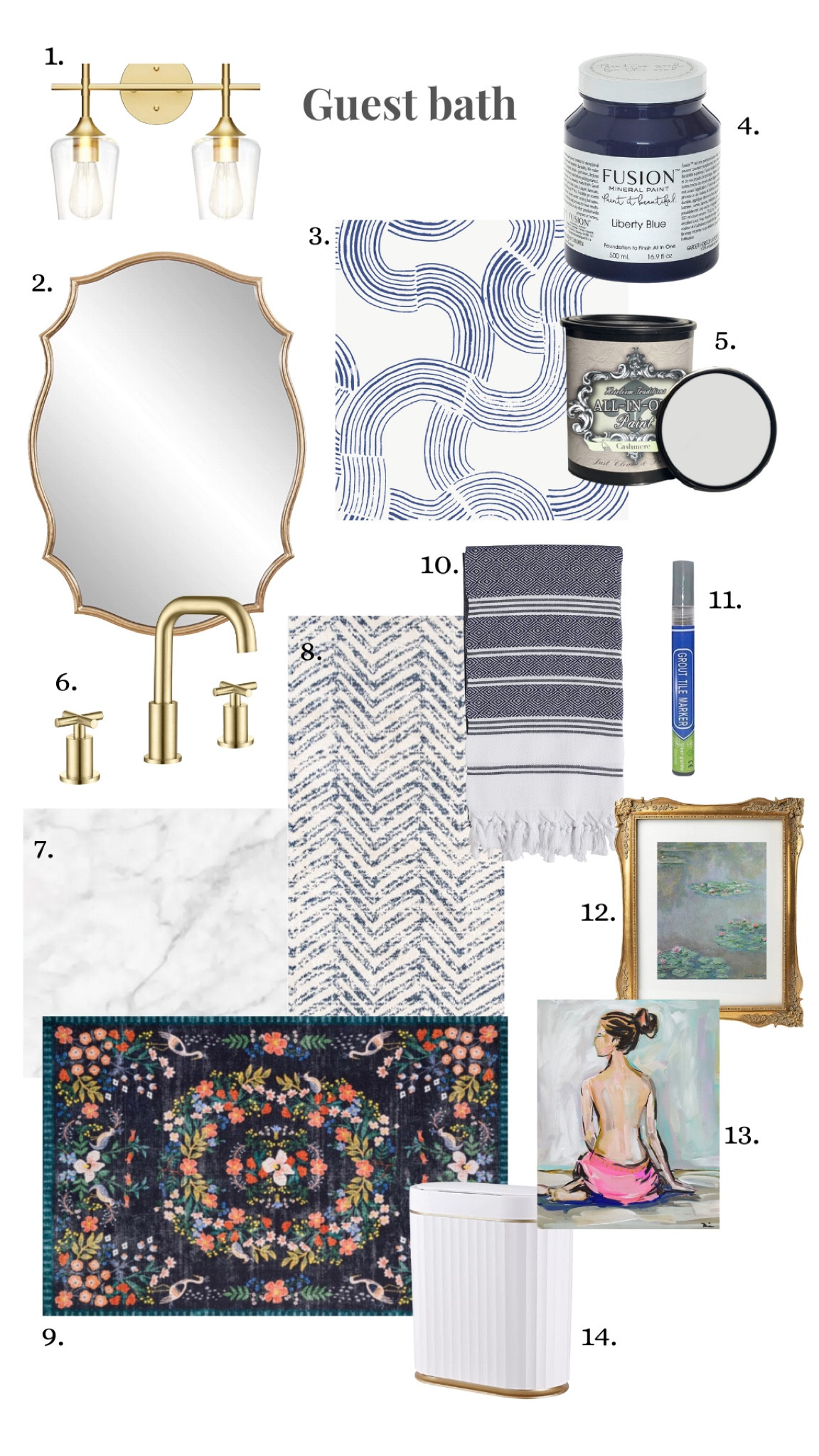 Guest bath resources. Bold wallpaper. Gold fixtures. Navy accessories. Wall art  

#LTKstyletip #LTKhome #LTKfindsunder100