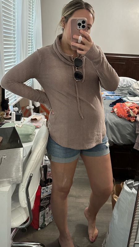 Cutest little maternity pullover when you're feeling too hot to wear anything else! Comfy and cute with a ribbed texture. Soft and lightweight. Wearing my true Pink Blush large! Spring. Travel. Casual  

#LTKbump #LTKstyletip #LTKfindsunder50