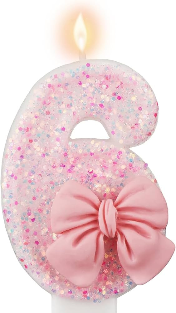 Pink Number 6 Birthday Candle, Girl 6th ​Birthday Party Pink Theme Decorations Supplies, 3D Bow... | Amazon (US)