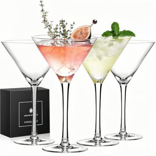 Farielyn-X Martini Glasses Set of 4, 9 oz Crystal Cocktail Glasses, Hand Blown Crystal Martini Glasses for Espresso Martini, Cosmopolitan, Gimlet, Home Bar, Party, Martini Glassware Gift Set (Stem) | Amazon (US)