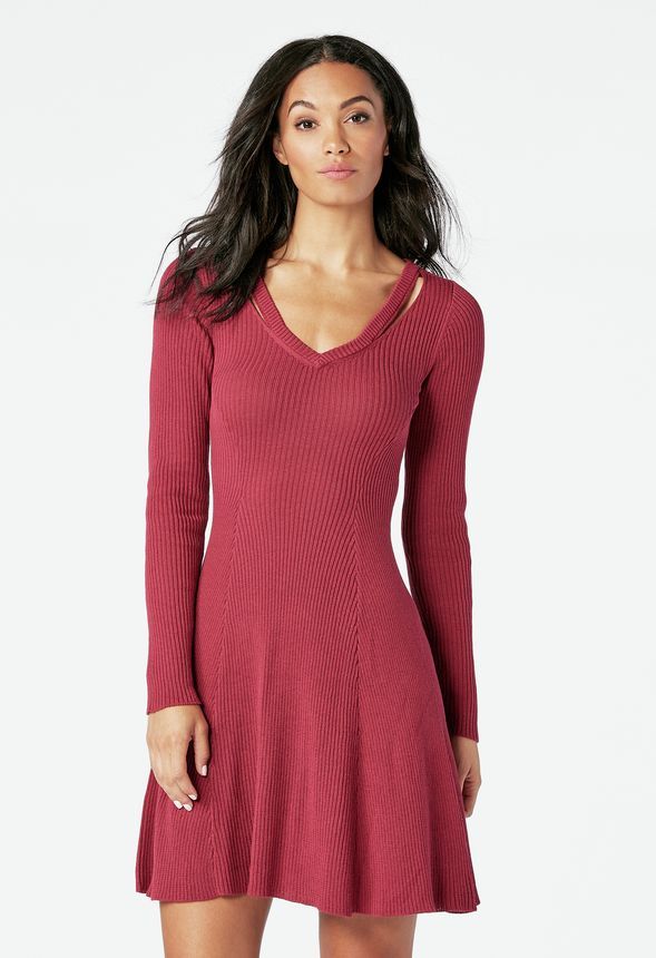 Cutout Fit & Flare Sweater Dress | JustFab