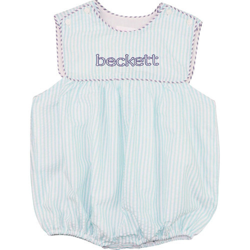 Mint And Navy Seersucker Bubble | Cecil and Lou