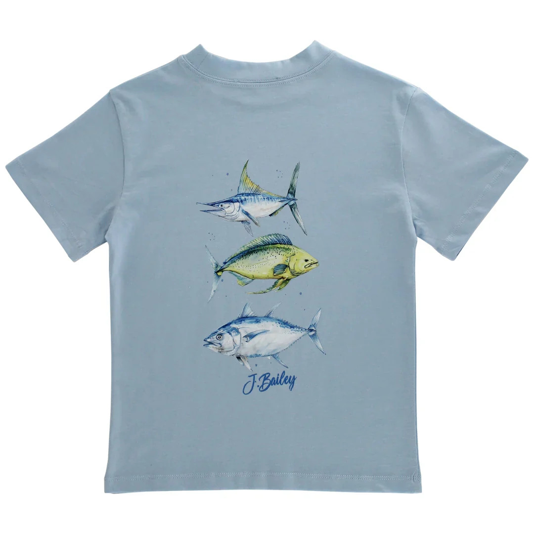 J. Bailey Logo Tee - Fish Trio on Bayberry | Persnickety