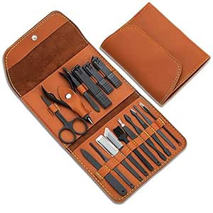 Gifts for Men/Women, Stainless Steel Manicure Set with PU leather case, Personal care tool (brown... | Amazon (US)