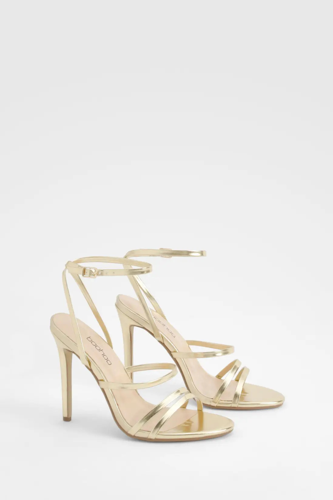 Gold Skinny Strap Strappy Stiletto Heels | Boohoo | Boohoo.com (UK & IE)