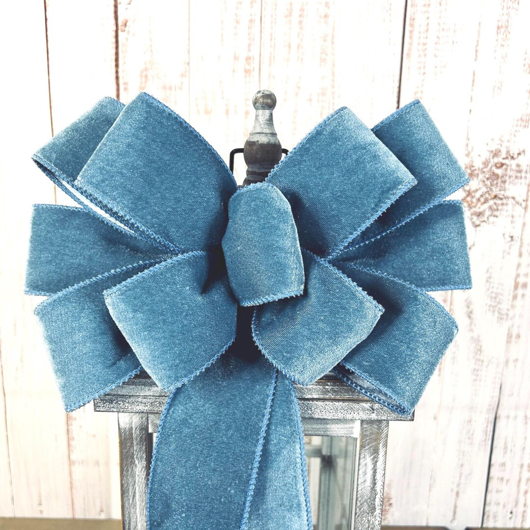 Smoke Blue Velvet Wreath Bow, Velvet Christmas Bow, French Blue Christmas Bow, Holiday Swag Bow, ... | Etsy (US)