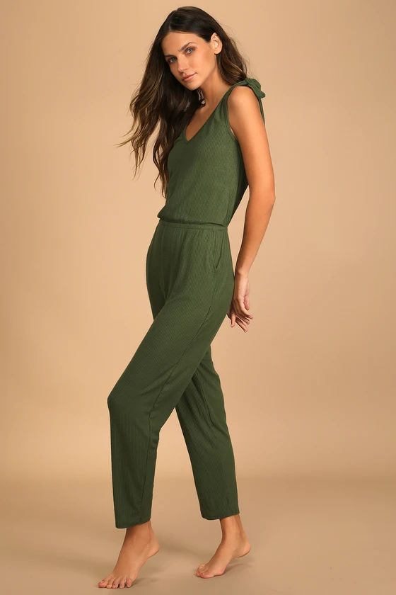 Belmore Olive Green Ribbed Sleeveless Jumpsuit | Lulus (US)