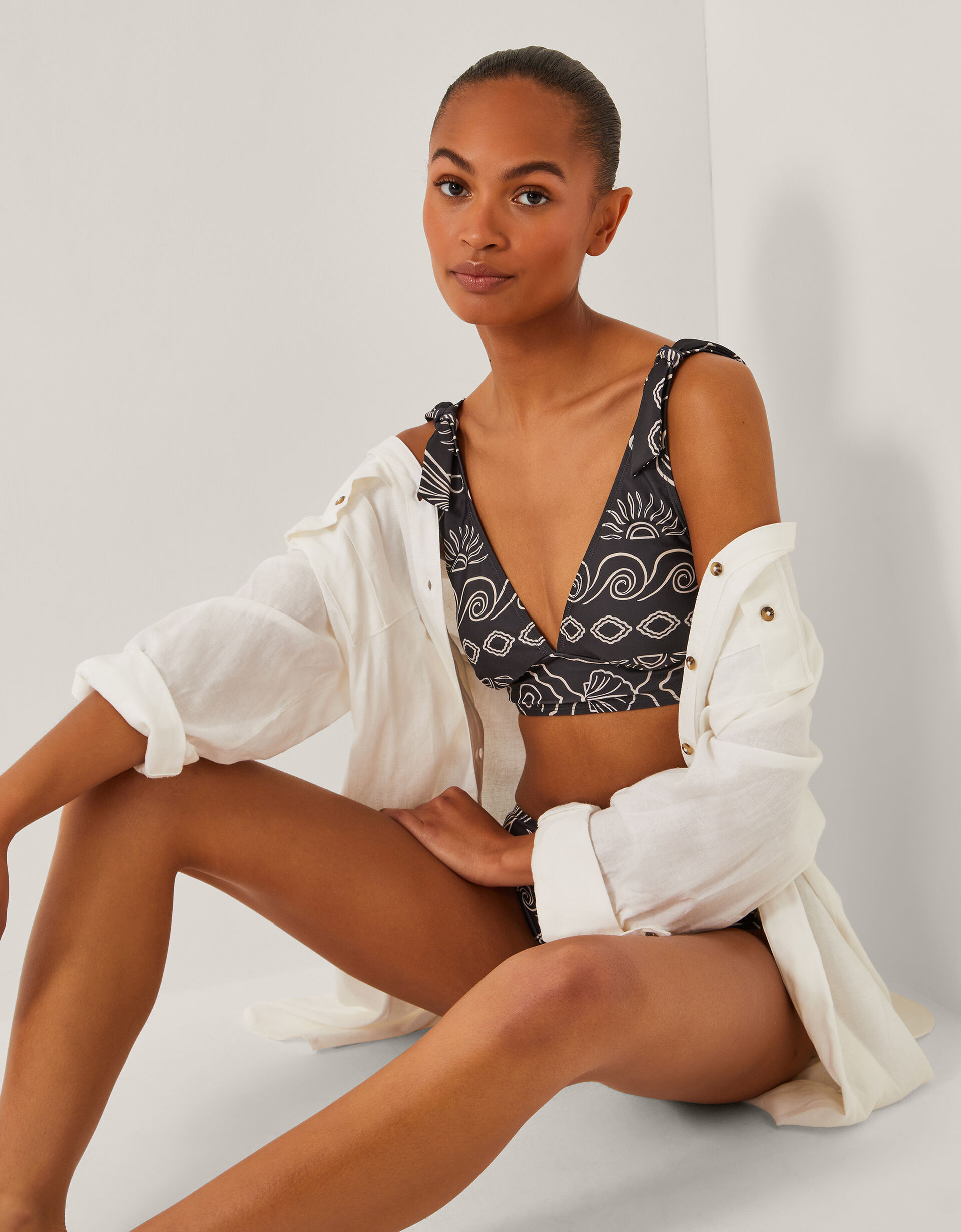 Macie Shell Print Bikini Top Black | Monsoon (UK)