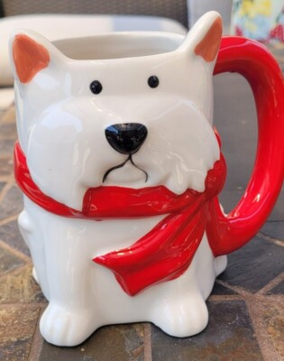 Coffee Mug. Pier 1 White Terrier Dog. Red Bow Hand Painted  24 oz   | eBay | eBay US