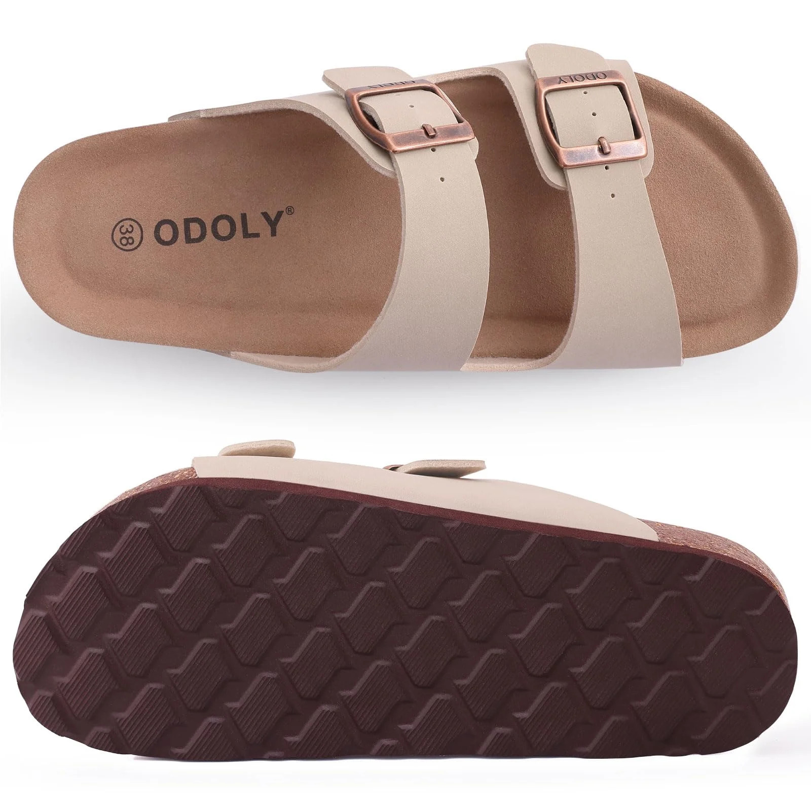Litfun Women's Cork Footbed Slide Sandals with Arch Support Summer Leather Flat Sandals with Adju... | Walmart (US)