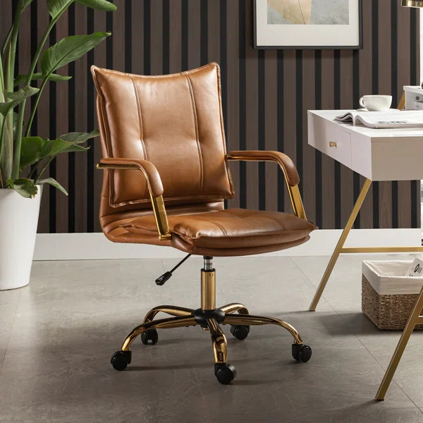 Lundgren Faux Leather Task Chair with Padded Arms | Wayfair North America