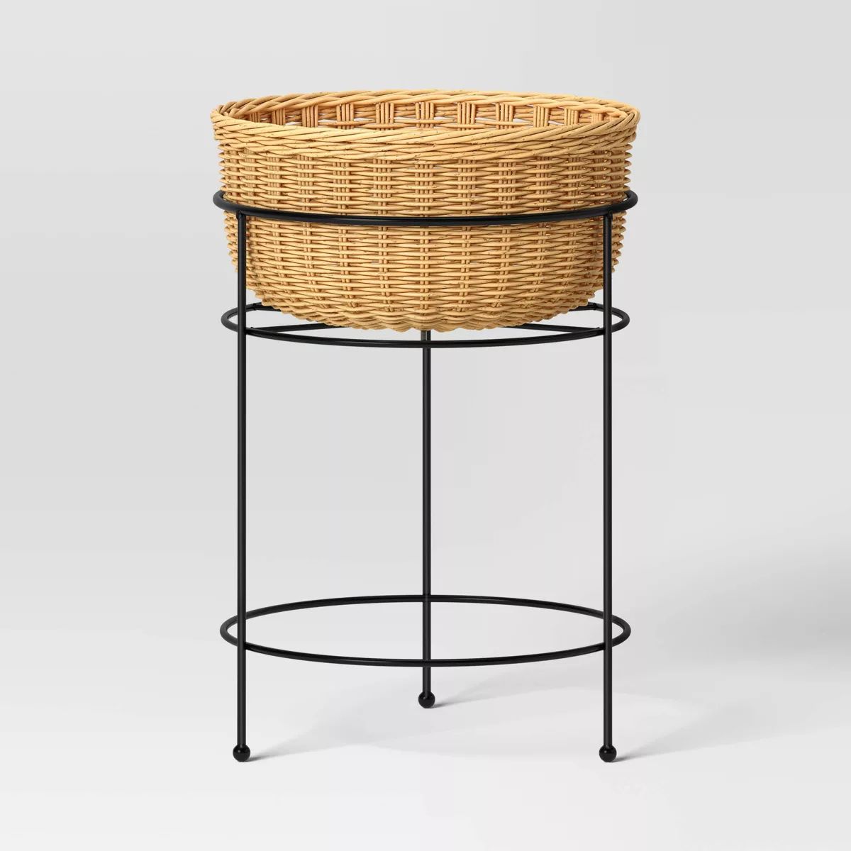 Small Wicker/Metal Indoor Outdoor Planter Stand Black/Cream - Threshold™ designed with Studio M... | Target