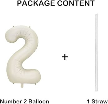 40 Inch Cream White Number 2 Balloon Large Helium Foil Mylar Digital 2 White Sand Number Balloons... | Amazon (US)