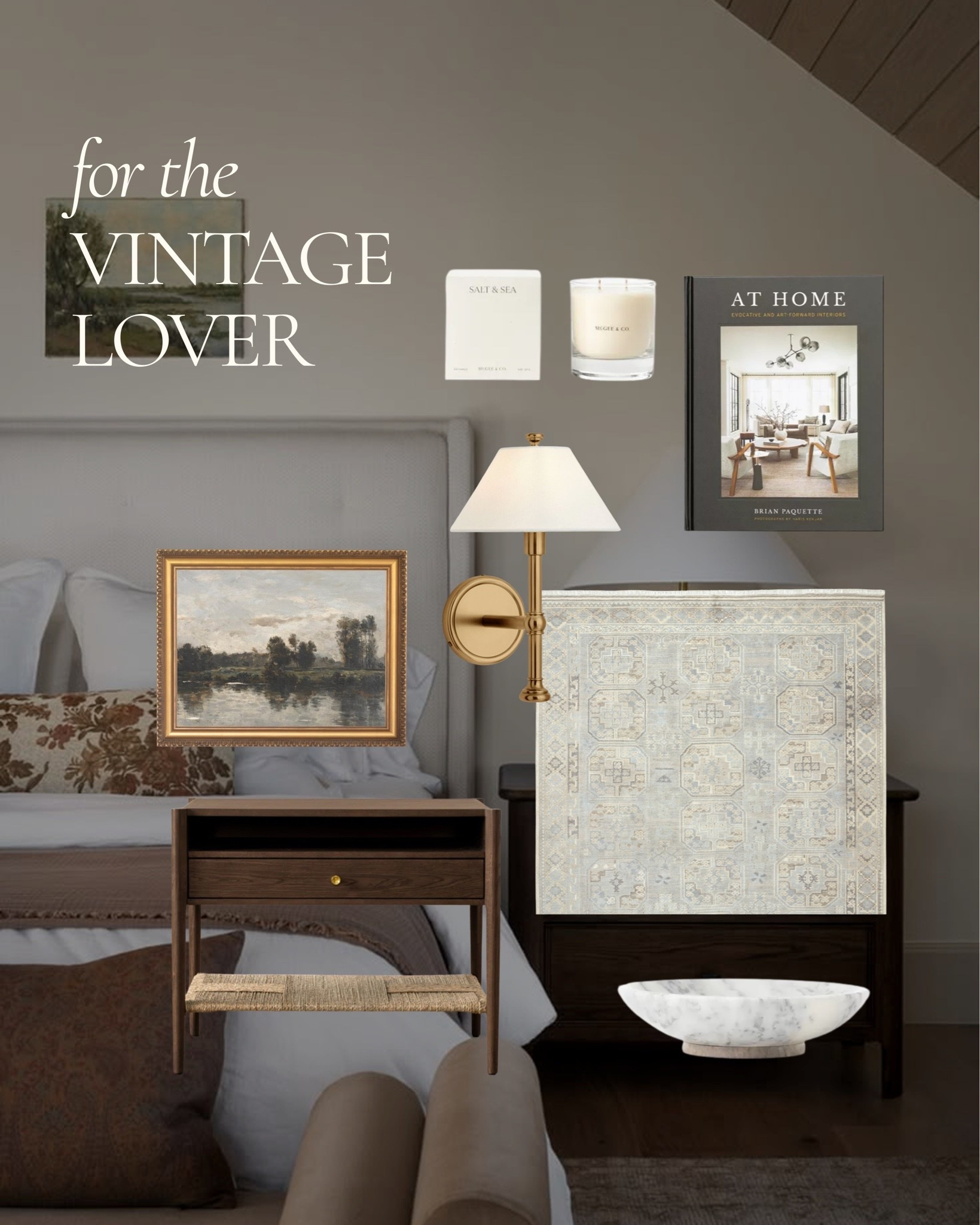 There's something about a bedroom with a few old-world details that makes it feel especially inviting.

A beautiful landscape painting, warm brass lighting, a dark wood nightstand, and a softly patterned rug bring just enough character to make even the simplest bedroom feel thoughtfully furnished.

All linked here 🤍 #LTKhome