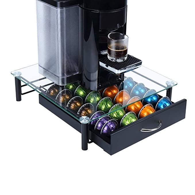 GEESTA Solid Iron Drawer and Tempered Glass Top Large-Capacity Nespresso Coffee Capsule Storage D... | Amazon (US)