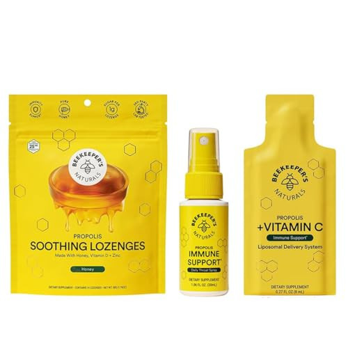 Beekeeper's Naturals Immune Support Kit | Propolis Throat Spray - Honey Cough Drops - Vitamin C Liposomal | Effective & Natural Sore Throat Relief | Amazon (US)