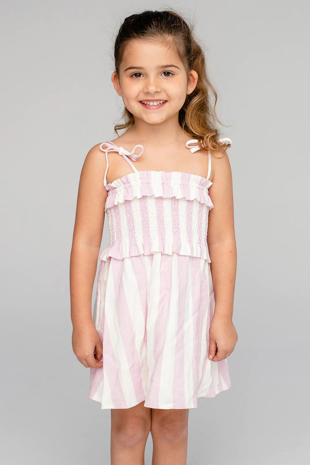 Vivienne Girl's Mini Dress - Pink Stripe | BuddyLove