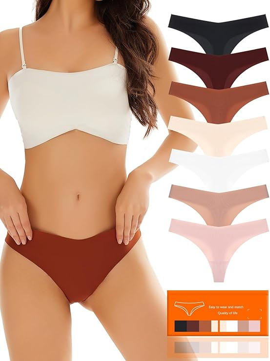 7-Pack Seamless underwear Thongs for Women, No Show Breathable Ladies Thongs Comfortable Panties | Amazon (US)