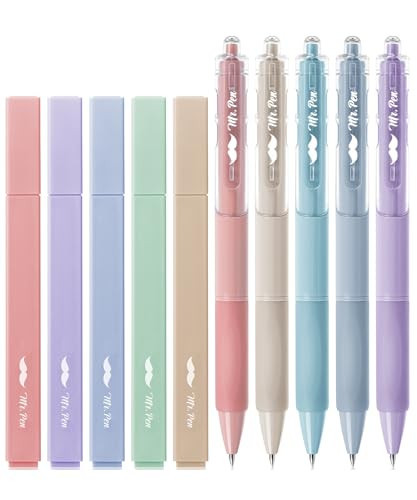 Mr. Pen- Aesthetic Highlighters and Gel Pens, 10 Pack, Pastel Colors No Bleed Bible Highlighters, Black Ink Gel Pens | Amazon (US)