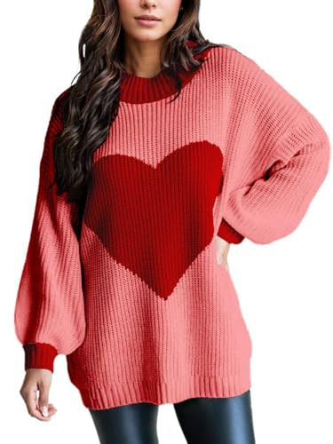 Valentine Sweater for Women Gifts for Her Batwing Sleeve Crewneck Cute Heart Oversized Sweater Womens Casual Pullover Tops Watermelon Red | Amazon (US)