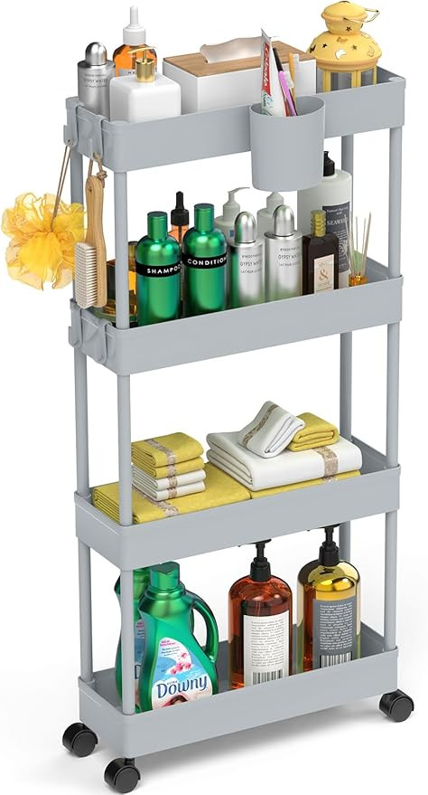 LEHOM 5.1" Slim Storage Cart - 4 Tiers Bathroom Organizer Mobile Shelving Unit Storage Rolling Ut... | Amazon (US)