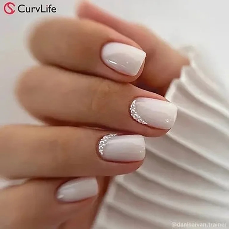 CurvLife Pearl Drizzle Press-On Nails - 30PCS Short Square, Minimalist Solid Color with Sequins | Walmart (US)