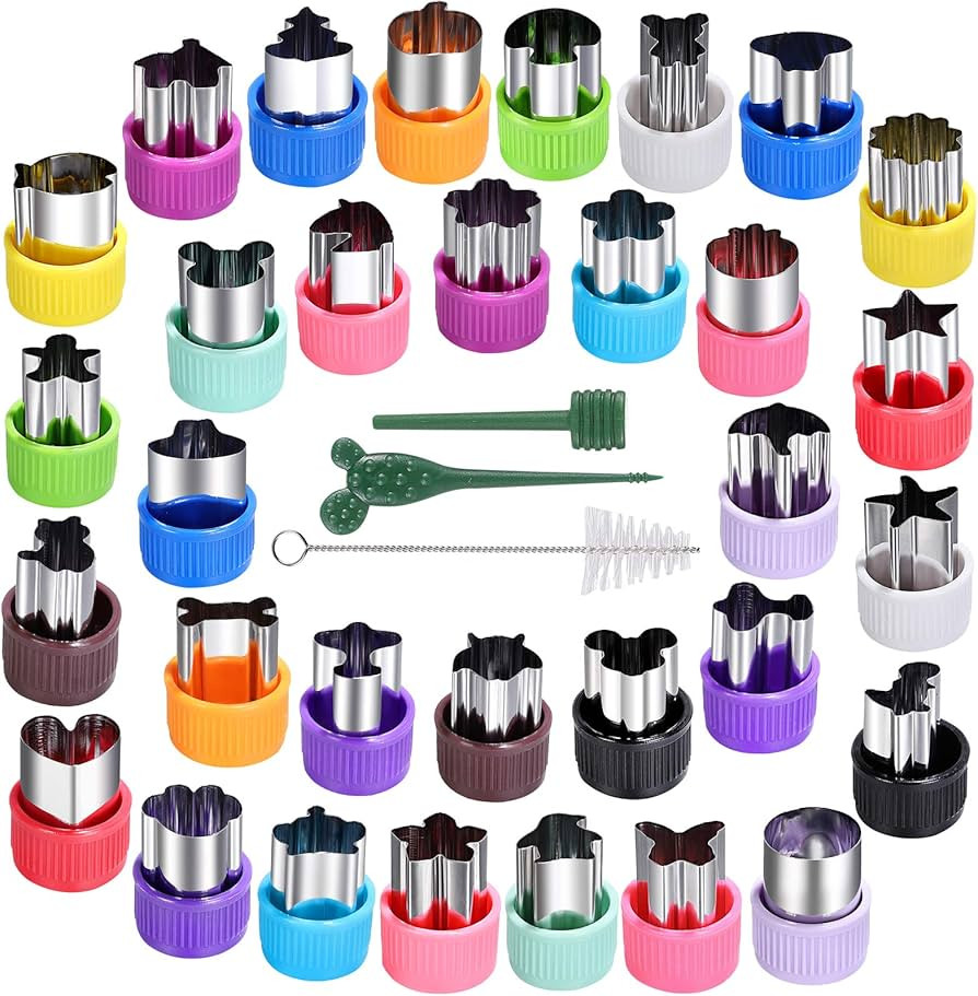 Mini Cookie Cutter Set 30 pcs for Kids Vegetable Cutters and Fruit Stamp Mold Different Shapes an... | Amazon (US)