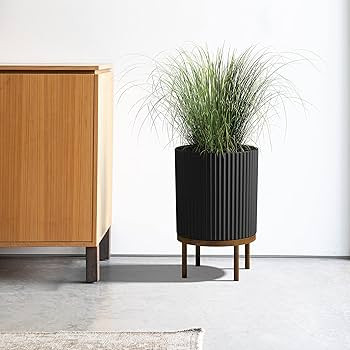 Veradek Demi Series Round Planter w/ Stand for Porch/Patio | Durable Plastic-Concrete & Wooden St... | Amazon (US)