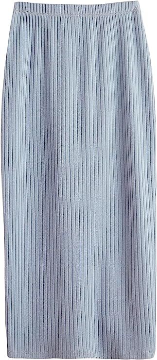 SheIn Women's Basic Plain Stretchy Ribbed Knit Split Full Length Skirt | Amazon (US)