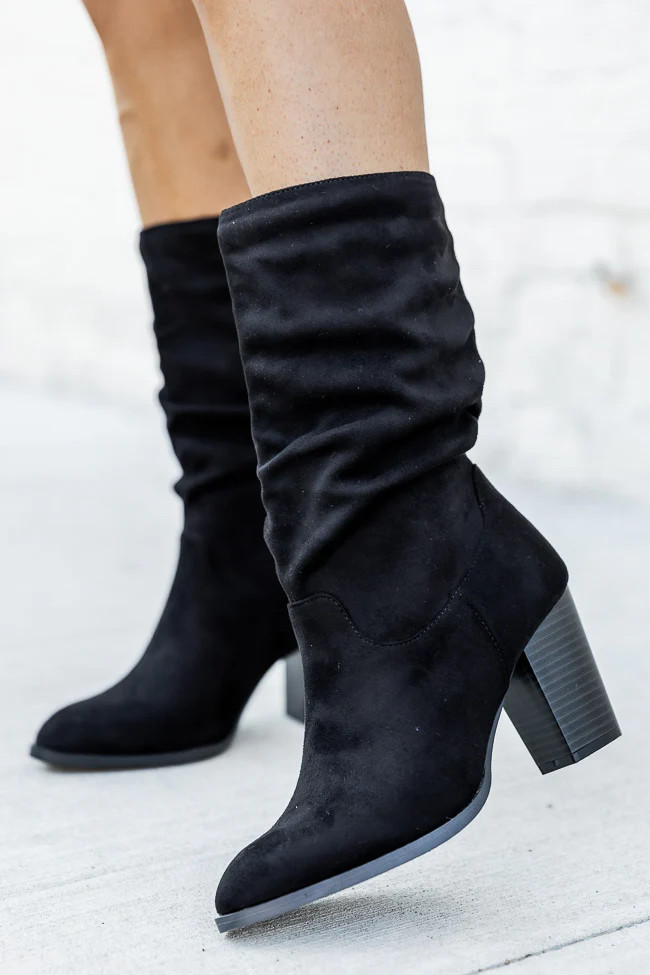 Christie Black Slouchy Suede Bootie | Pink Lily