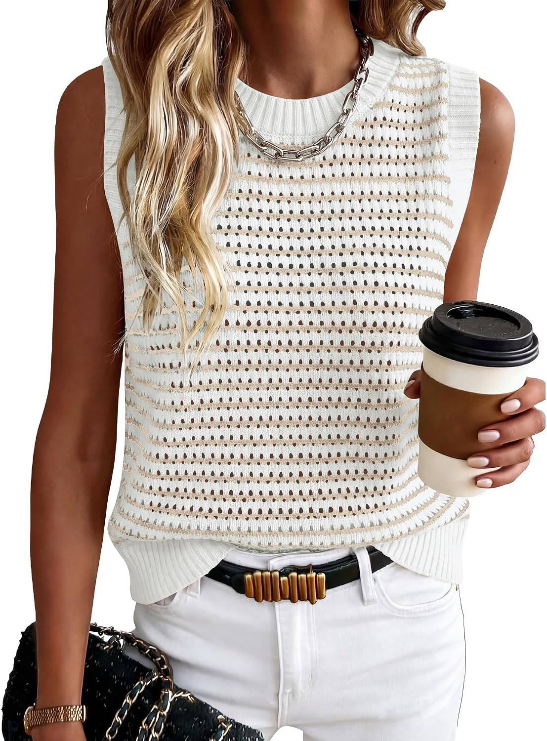 ANRABESS Womens Sleeveless Sweater Vest Striped Tank Tops | Amazon (US)
