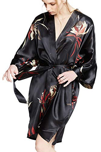 KIM+ONO Satin Kimono Robe Short - Hana - Black | Amazon (US)