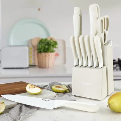 Hecef 15-Piece Kitchen Knife Block Set, High Carbon Stainless Steel, Non-Stick Coating, Ergonomic Handles, Colorful Modern Design, Gift-Ready for Home | Wayfair North America