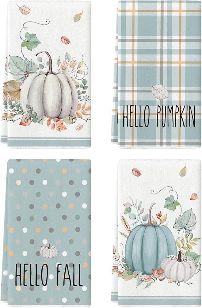 Artoid Mode Blue Watercolor Stripes Hello Pumpkin Fall Kitchen Towels Dish Towels, 18x26 Inch Sea... | Amazon (US)