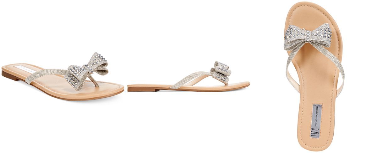 INC International Concepts Malissa Rhinestone Bow Flat Sandals | Macys (US)
