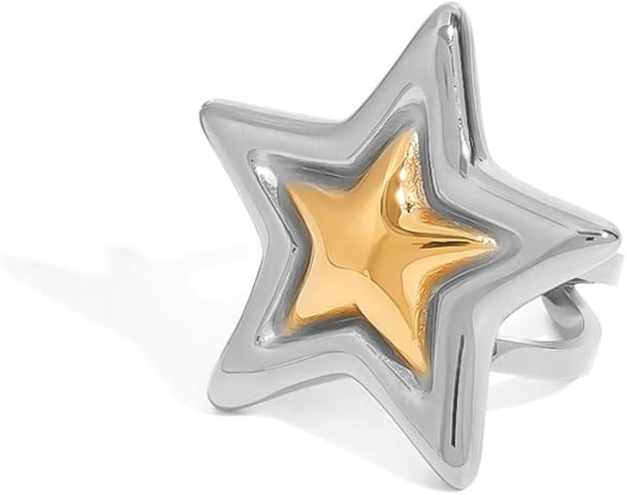 NewZenro Chunky Star Open Rings for Women Dainty Stainless Steel 14k Gold Plated Statement Stacka... | Amazon (US)