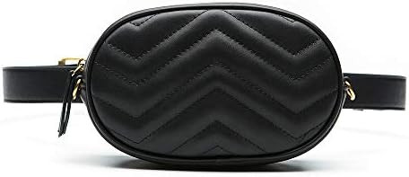 Herald Fashion Elegant Quilted Leather Fanny Pack Classy Wasit Bag with Two Belts | Amazon (US)