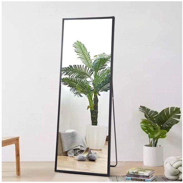 Full Length Mirror Full Mirror Floor Mirror Free Standing Dressing Mirror with Black Aluminum All... | Walmart (US)