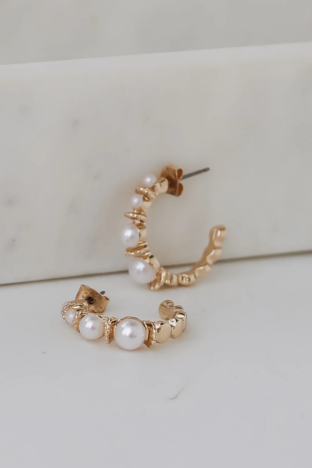Sienna Gold Pearl Hoop Earrings | Dress Up