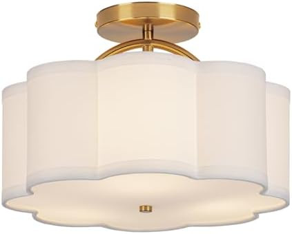 Semi Flush Mount Ceiling Light, 11.8" Modern 3-Light Fixture with Petal-Shaped Cream White Fabric... | Amazon (US)