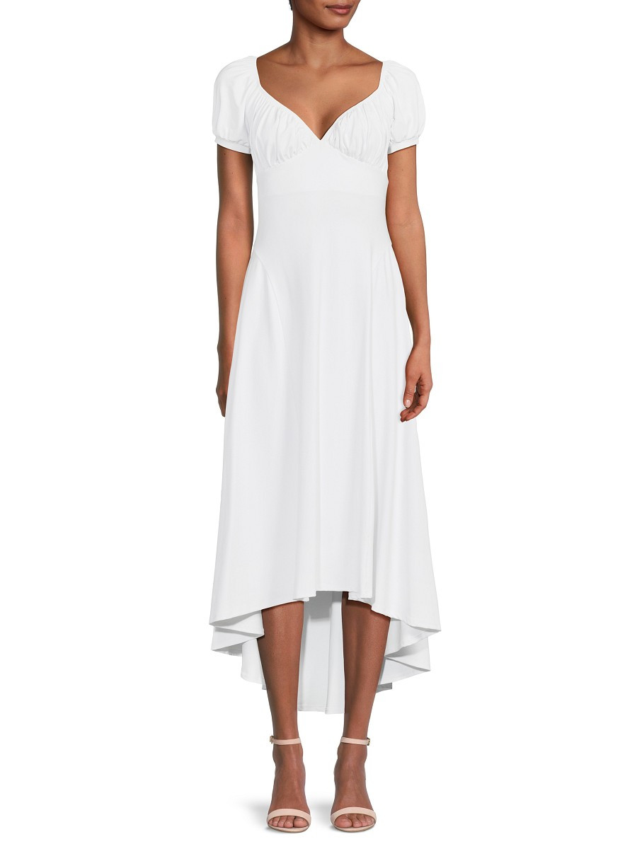 susana monaco Women's Puff Sleeve High Low Midi Dress - Sugar - Size L | Saks Fifth Avenue OFF 5TH