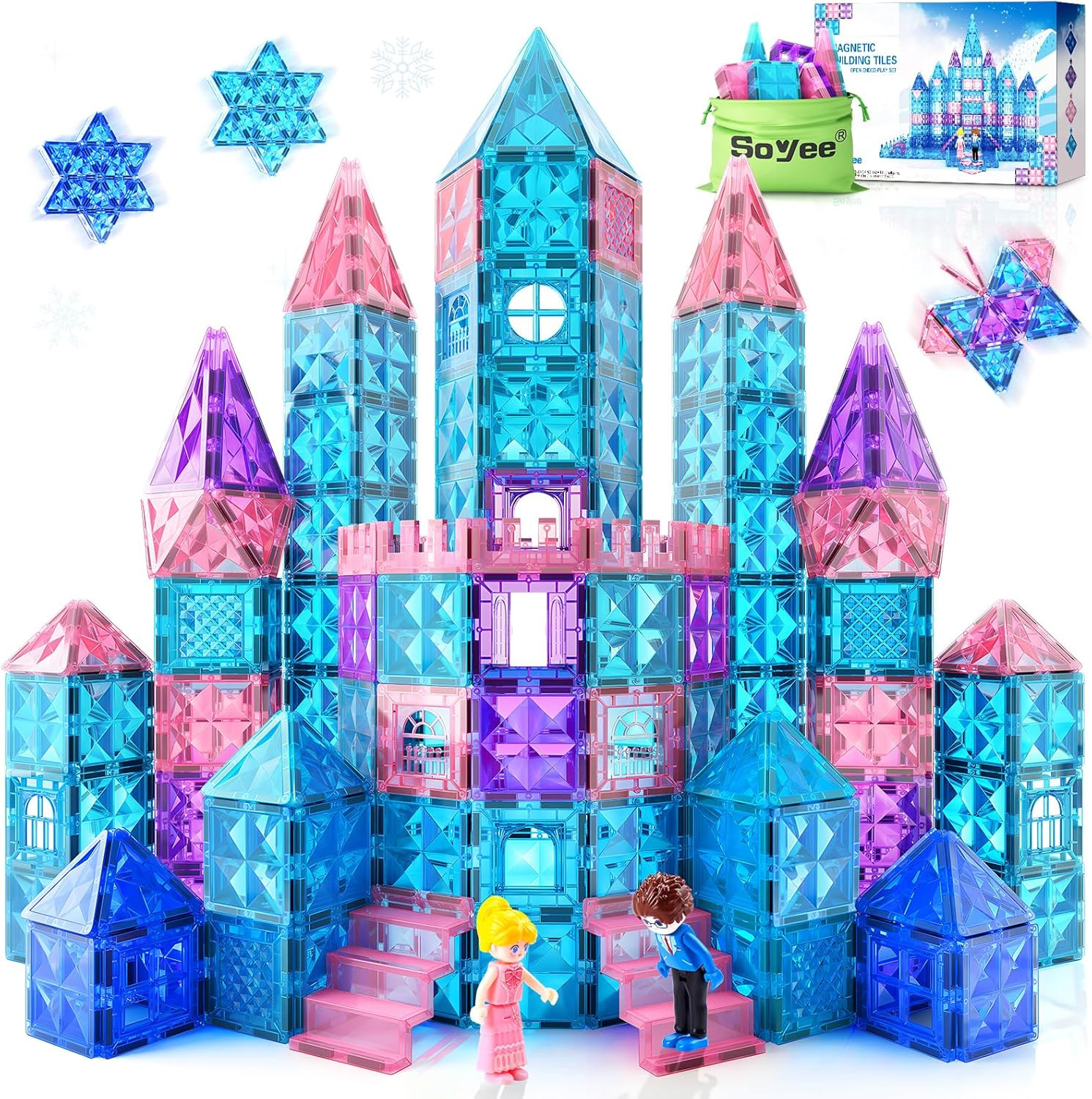 Frozen Toys for Girls Magnetic Tiles 102pcs with 2 Stairs 2 Dolls Princess Castle Building Toys G... | Amazon (US)