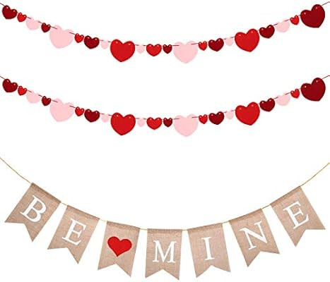 MALLMALL6 Valentine’s Day Banners Be Mine Burlap Banner Felt Heart Garland Banner Flags Party S... | Amazon (US)