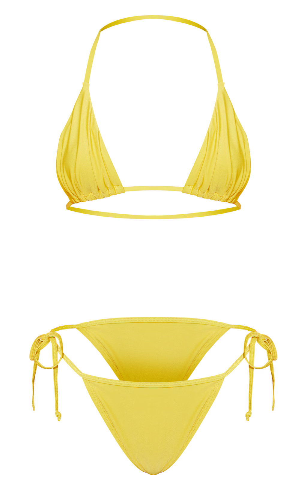 Yellow Floral Print And Plain 2 Pack Triangle Bikini Set | PrettyLittleThing US