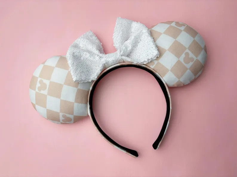 Beige Checkered Mouse Ears, Mickey Ears, Minnie Ears - Etsy | Etsy (US)