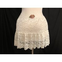 White Lace Ruffled Drop-Waist Miniskirt With Satin Rosette Detail - Coquette, Cottage Core, Vintage Style | Etsy (US)